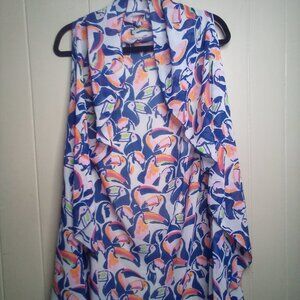 Buckhead Betties Open Front Shirt Cover-Up One Size Sleeveless Sheer Birds
